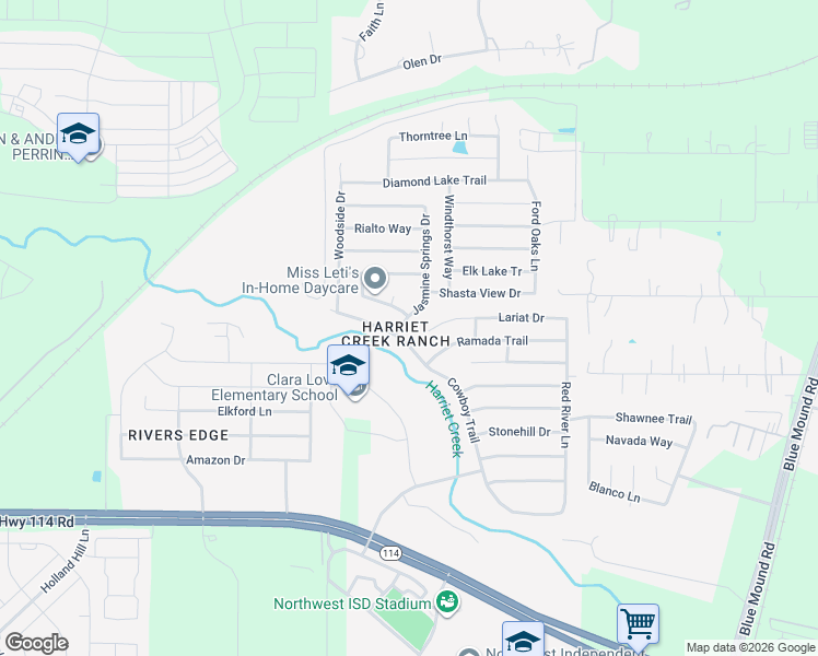 map of restaurants, bars, coffee shops, grocery stores, and more near 16504 Jasmine Springs Drive in Justin
