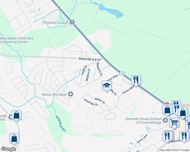 map of restaurants, bars, coffee shops, grocery stores, and more near 109 Wappoolah Drive in Summerville