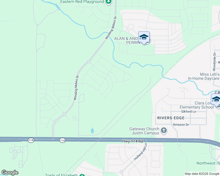 map of restaurants, bars, coffee shops, grocery stores, and more near 16337 Severn Lane in Justin