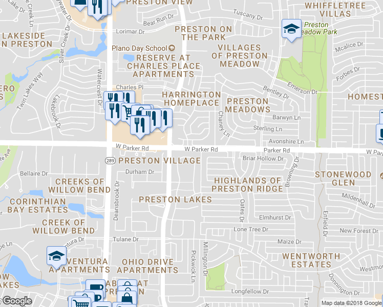 map of restaurants, bars, coffee shops, grocery stores, and more near 4609 Kellner Place in Plano
