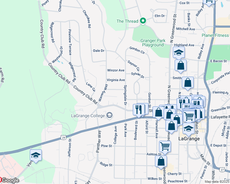 map of restaurants, bars, coffee shops, grocery stores, and more near 604 Edmondson Avenue in LaGrange