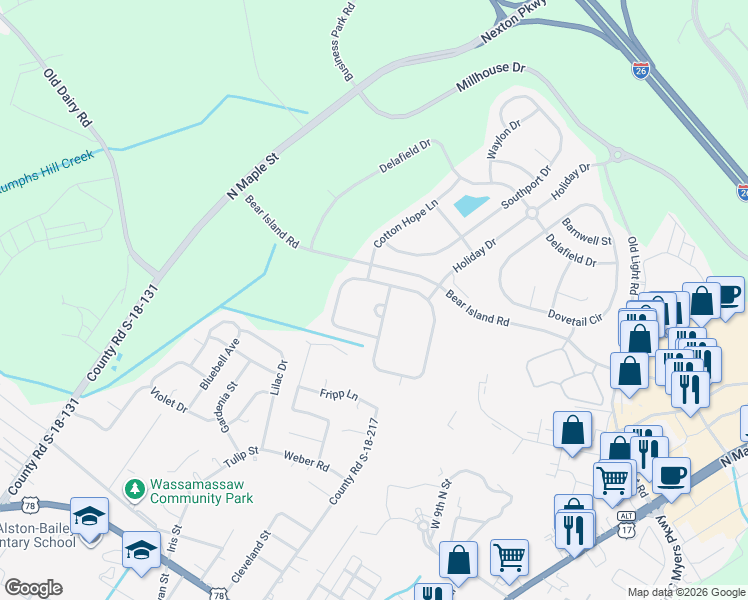 map of restaurants, bars, coffee shops, grocery stores, and more near 105 Cranston Lane in Summerville
