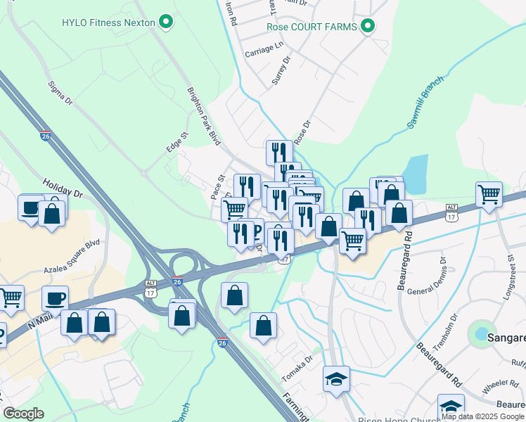 map of restaurants, bars, coffee shops, grocery stores, and more near 1000 Rose Drive in Summerville