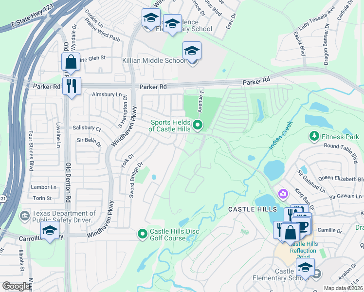 map of restaurants, bars, coffee shops, grocery stores, and more near 2474 Sir Lovel Lane in Lewisville