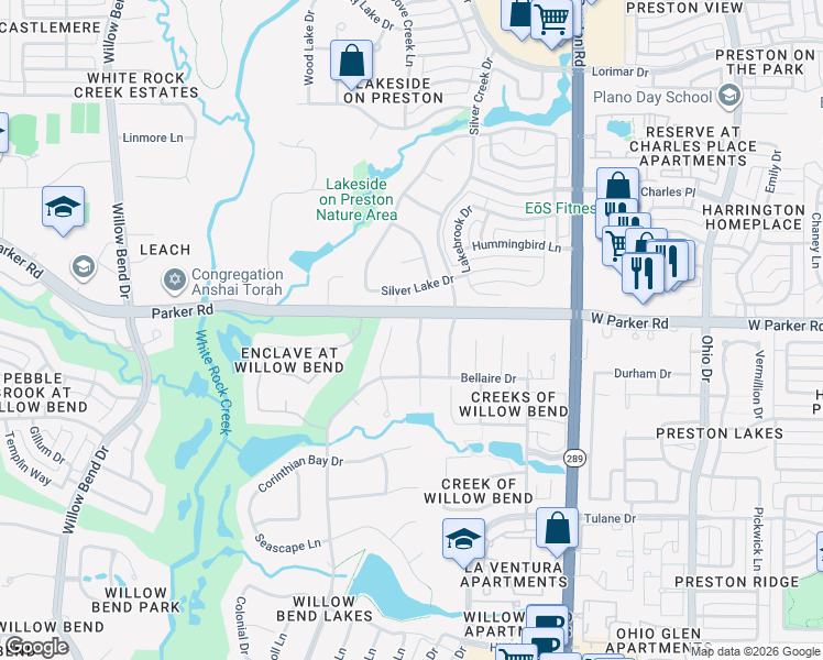 map of restaurants, bars, coffee shops, grocery stores, and more near 3221 Sleepy Hollow Drive in Plano