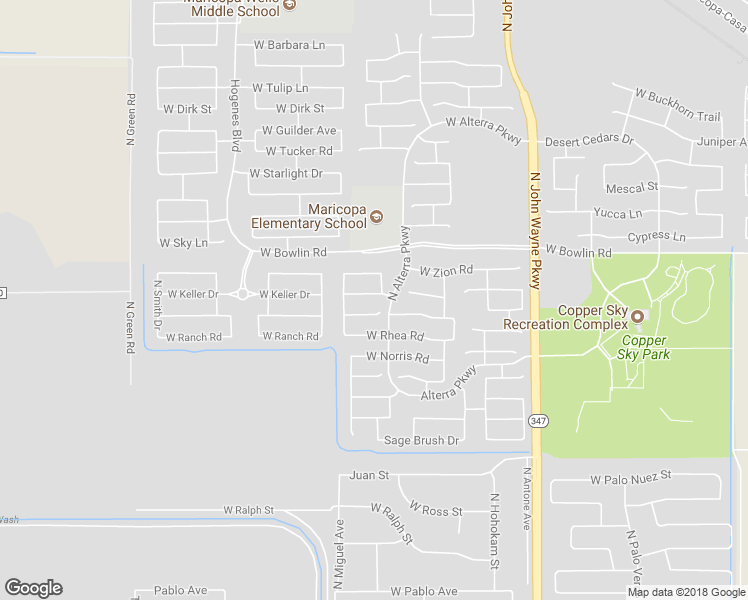 map of restaurants, bars, coffee shops, grocery stores, and more near 45337 West Sandhill Road in Maricopa
