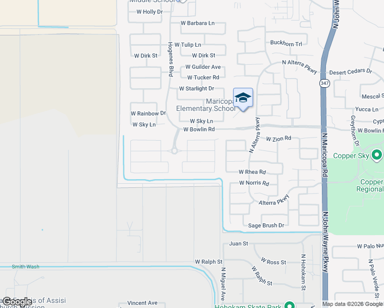 map of restaurants, bars, coffee shops, grocery stores, and more near 45713 Keller Lane in Maricopa