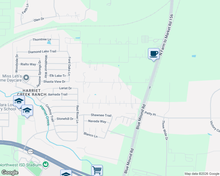 map of restaurants, bars, coffee shops, grocery stores, and more near 17344 Gaffield Rd in Justin