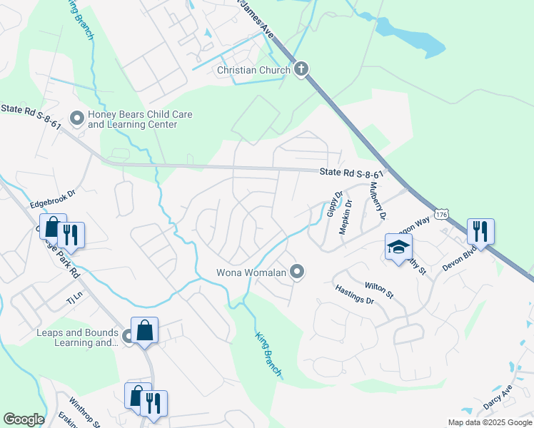 map of restaurants, bars, coffee shops, grocery stores, and more near 117 Carnes Boulevard in Summerville