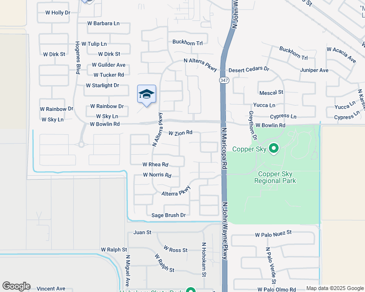map of restaurants, bars, coffee shops, grocery stores, and more near 17889 North Vera Cruz Avenue in Maricopa