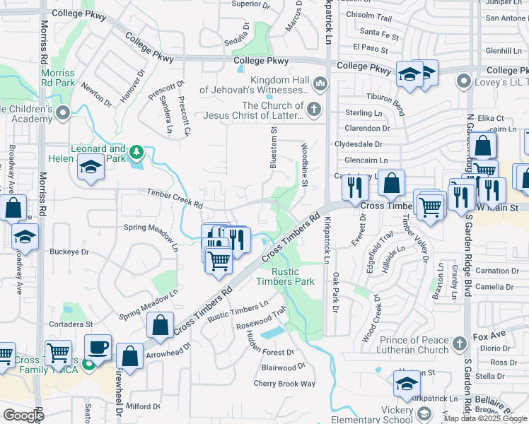map of restaurants, bars, coffee shops, grocery stores, and more near 4130 Buckthorn Court in Flower Mound