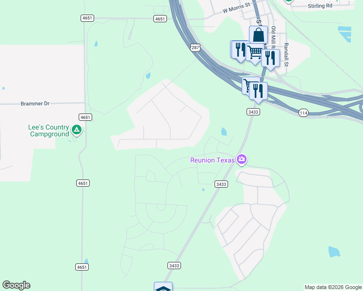 map of restaurants, bars, coffee shops, grocery stores, and more near 1116 Mount Lane in Rhome