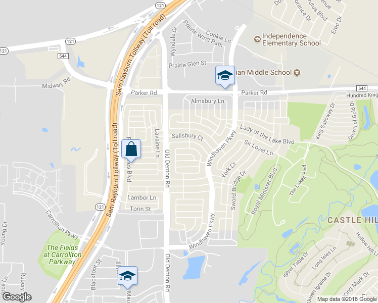 map of restaurants, bars, coffee shops, grocery stores, and more near 2324 Sir Belin Dr in Lewisville