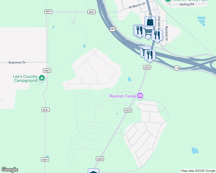 map of restaurants, bars, coffee shops, grocery stores, and more near 1112 Mount Lane in Rhome