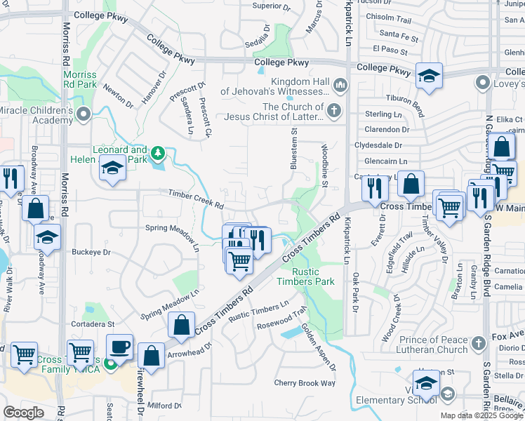 map of restaurants, bars, coffee shops, grocery stores, and more near 1405 Timber Creek Road in Flower Mound