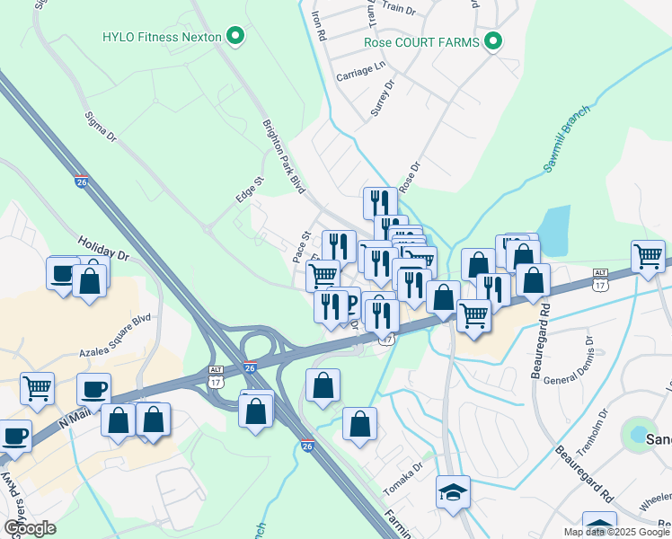 map of restaurants, bars, coffee shops, grocery stores, and more near 105 Front Street in Summerville