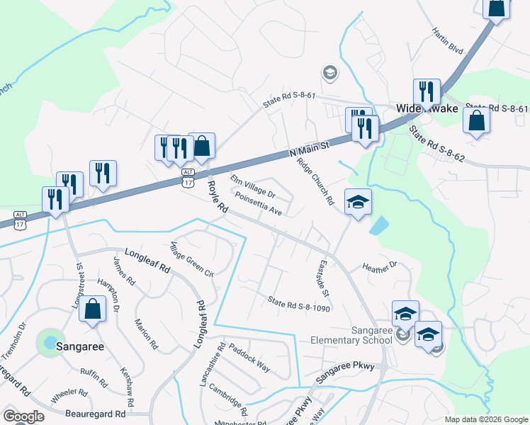map of restaurants, bars, coffee shops, grocery stores, and more near 2149 Poinsettia Avenue in Summerville