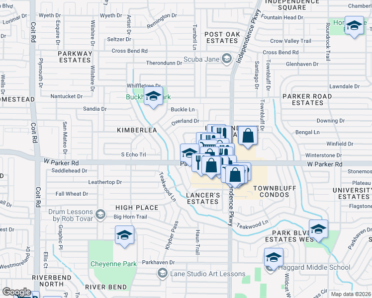 map of restaurants, bars, coffee shops, grocery stores, and more near 3353 Lanarc Drive in Plano