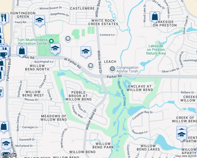 map of restaurants, bars, coffee shops, grocery stores, and more near 5629 Gleneagles Drive in Plano