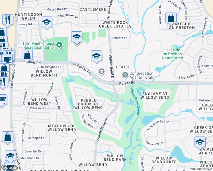 map of restaurants, bars, coffee shops, grocery stores, and more near 5629 Gleneagles Drive in Plano