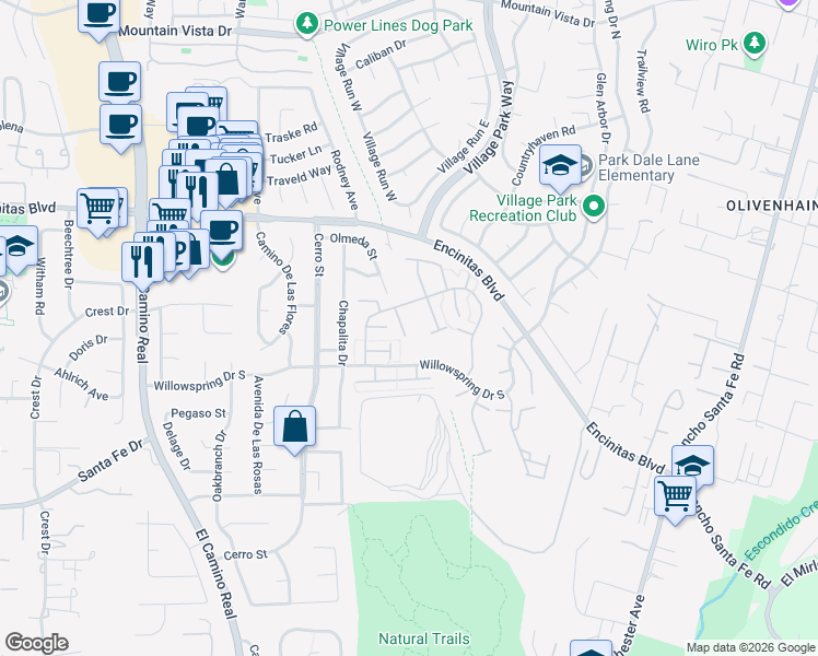 map of restaurants, bars, coffee shops, grocery stores, and more near 1828 Stanton Road in Encinitas