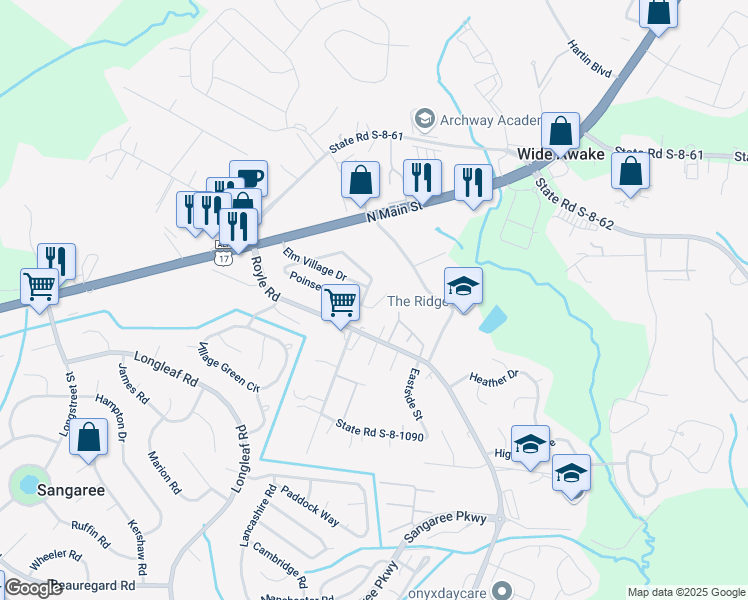 map of restaurants, bars, coffee shops, grocery stores, and more near 2178 Poinsettia Avenue in Summerville