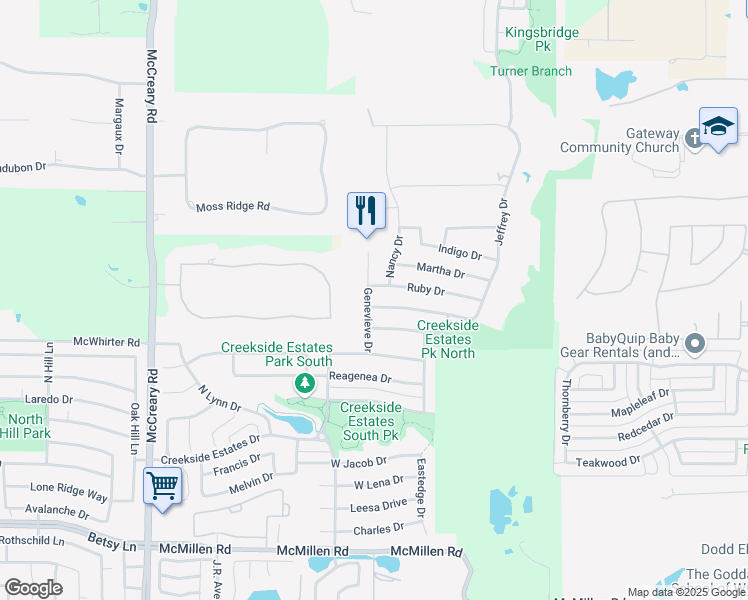 map of restaurants, bars, coffee shops, grocery stores, and more near 3034 Francesca Drive in Wylie