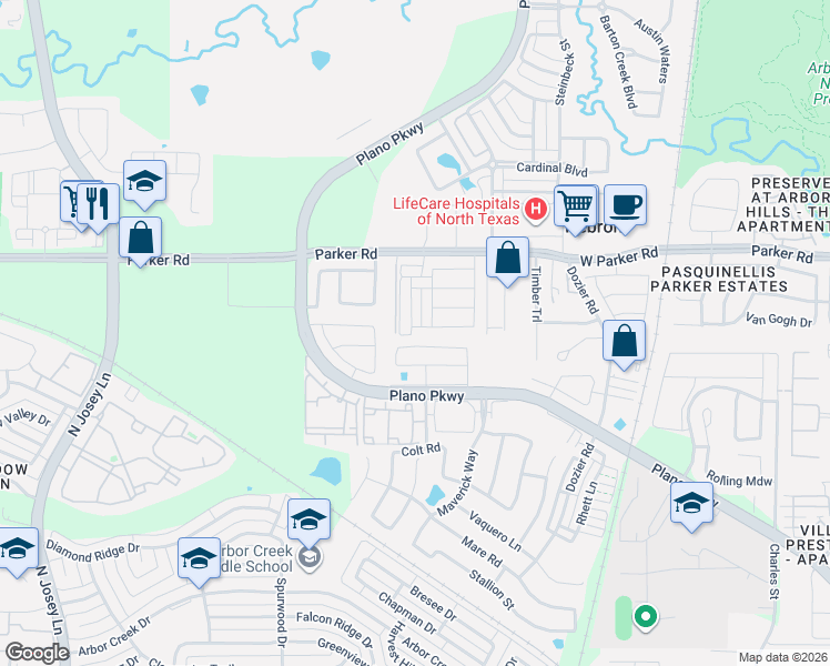 map of restaurants, bars, coffee shops, grocery stores, and more near 2215 Madison Street in Carrollton