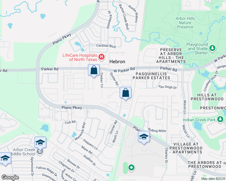 map of restaurants, bars, coffee shops, grocery stores, and more near 4750 Dozier Road in Carrollton