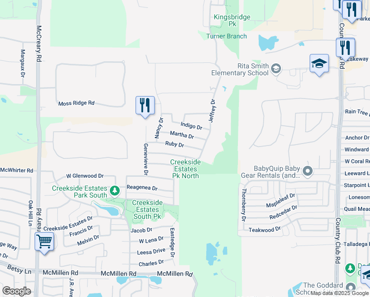 map of restaurants, bars, coffee shops, grocery stores, and more near 3008 Francesca Drive in Wylie
