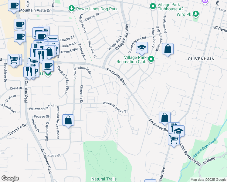 map of restaurants, bars, coffee shops, grocery stores, and more near 1829 Forestdale Drive in Encinitas