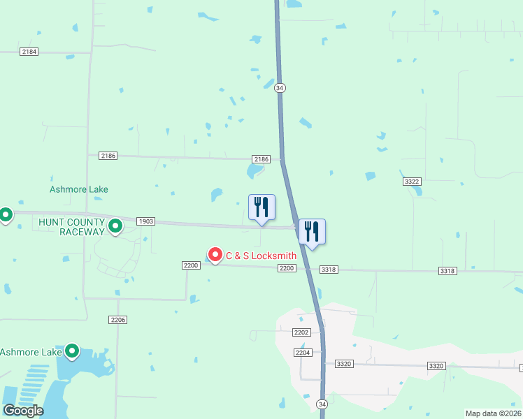 map of restaurants, bars, coffee shops, grocery stores, and more near 166 Farm to Market Road 1903 in Greenville