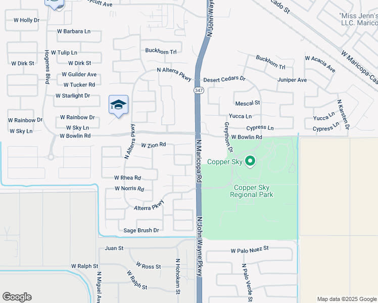map of restaurants, bars, coffee shops, grocery stores, and more near 44753 West Sandhill Road in Maricopa