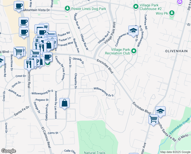 map of restaurants, bars, coffee shops, grocery stores, and more near 1827 Pleasantdale Drive in Encinitas