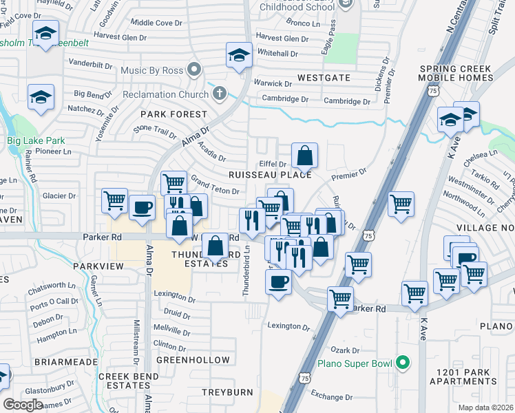 map of restaurants, bars, coffee shops, grocery stores, and more near 788 Gastonia Lane in Plano