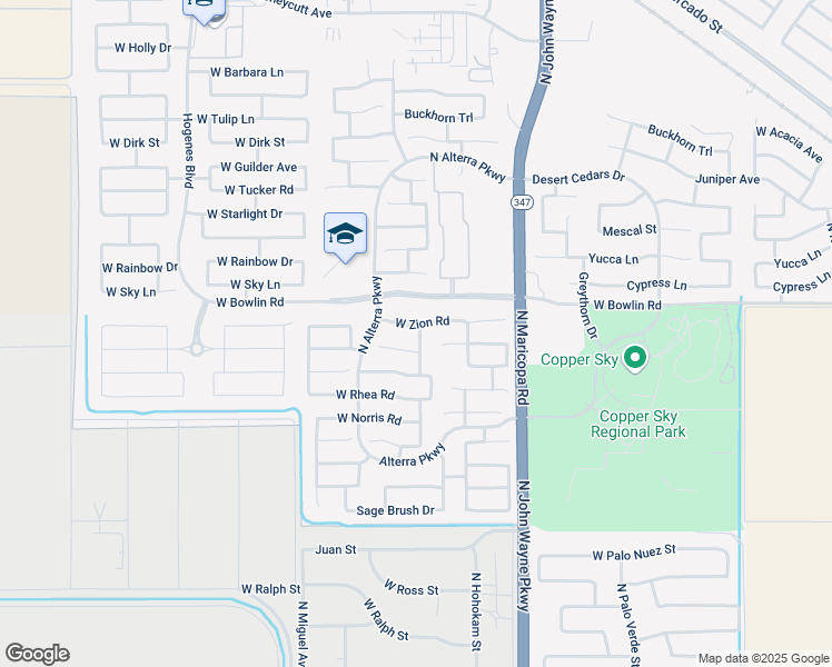 map of restaurants, bars, coffee shops, grocery stores, and more near 17889 North Vera Cruz Avenue in Maricopa