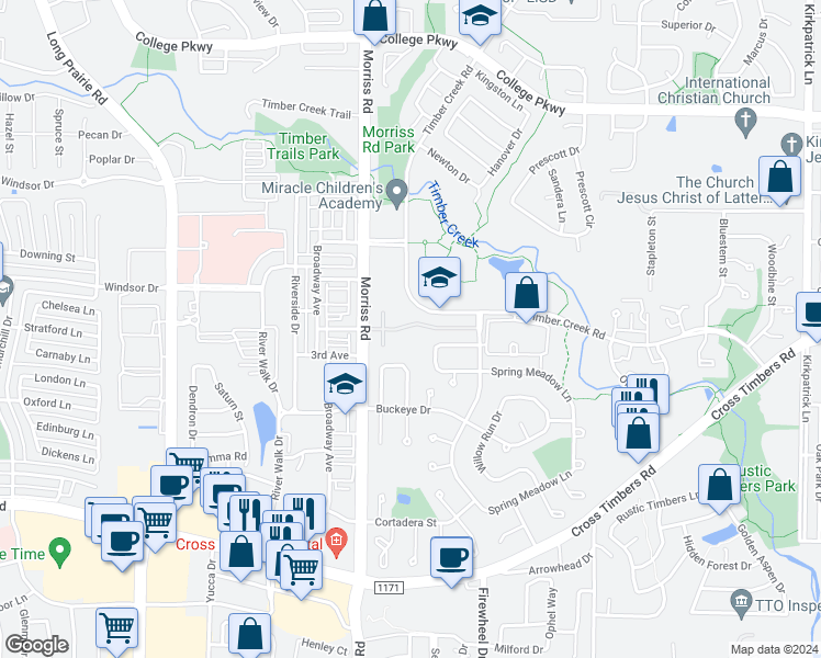 map of restaurants, bars, coffee shops, grocery stores, and more near 4100 Morriss Road in Flower Mound