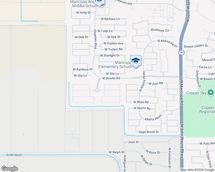 map of restaurants, bars, coffee shops, grocery stores, and more near 45713 Keller Lane in Maricopa