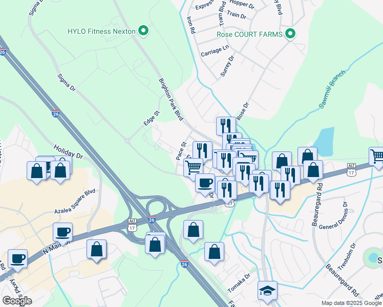 map of restaurants, bars, coffee shops, grocery stores, and more near 14000 Parkview Lane in Summerville
