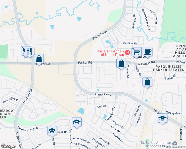 map of restaurants, bars, coffee shops, grocery stores, and more near 4816 Garner Drive in Carrollton