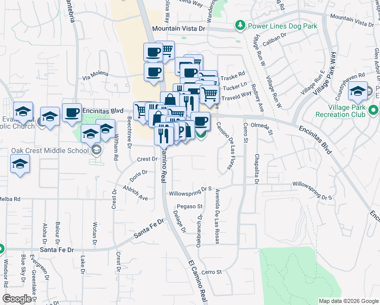 map of restaurants, bars, coffee shops, grocery stores, and more near 207 South El Camino Real in Encinitas