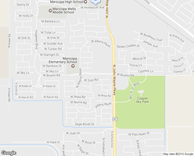 map of restaurants, bars, coffee shops, grocery stores, and more near 44956 West Zion Road in Maricopa
