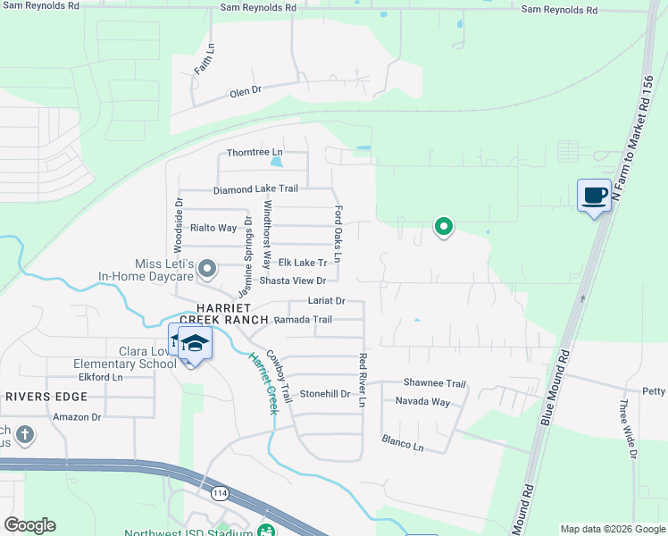 map of restaurants, bars, coffee shops, grocery stores, and more near 1932 Elk Lake Tr in Justin