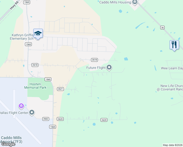 map of restaurants, bars, coffee shops, grocery stores, and more near in Caddo Mills