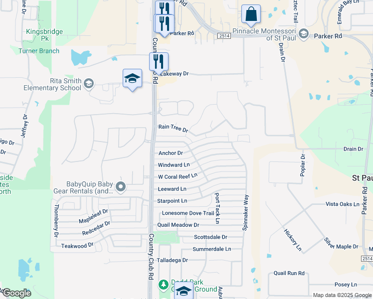 map of restaurants, bars, coffee shops, grocery stores, and more near 1500 Anchor Dr in Wylie