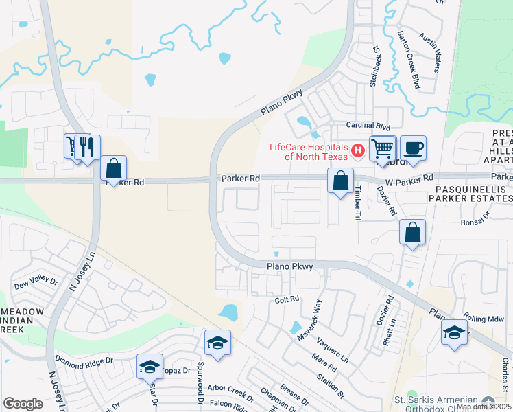 map of restaurants, bars, coffee shops, grocery stores, and more near 4816 Garner Drive in Carrollton