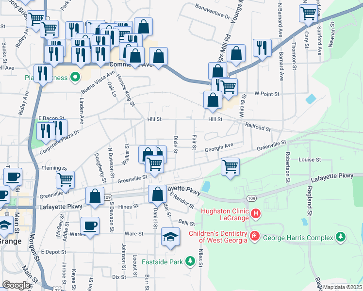 map of restaurants, bars, coffee shops, grocery stores, and more near 700 De Groat Street in LaGrange