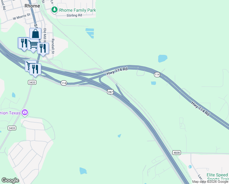 map of restaurants, bars, coffee shops, grocery stores, and more near Highway 287 in Rhome