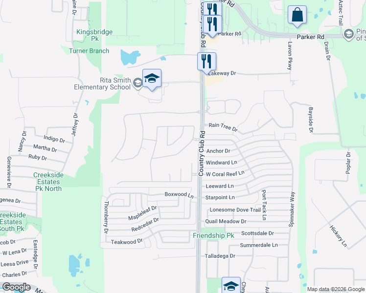 map of restaurants, bars, coffee shops, grocery stores, and more near 1809 Eastfork Lane in Wylie
