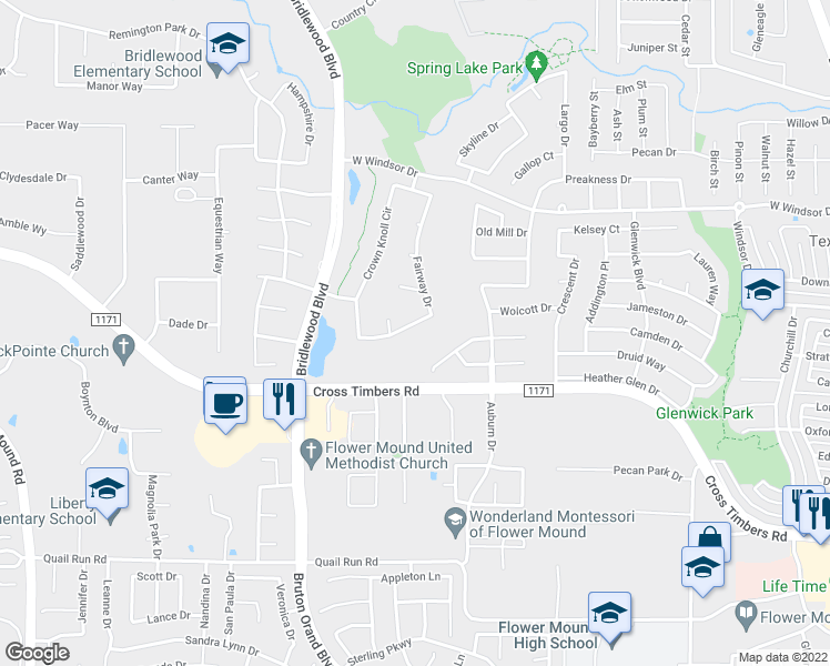 map of restaurants, bars, coffee shops, grocery stores, and more near 4208 Fairway Drive in Flower Mound